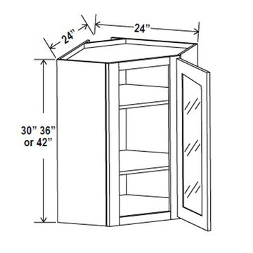 Wall Diagonal Glass Door Corner Cabinet - 24W x 36H x 12D - 1D-2S - Aspen Charcoal Grey