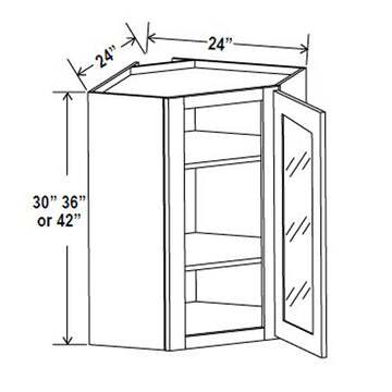 Wall Diagonal Glass Door Corner Cabinet - 24W x 36H x 12D - 1D-2S - Grey Shaker Cabinet