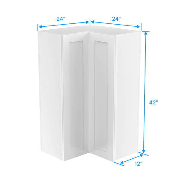 Wall Diagonal Corner Cabinet - 24W x 42H x 12D - Aria White Shaker - RTA