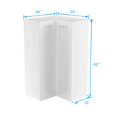 Wall Diagonal Corner Cabinet - 24W x 42H x 12D - Aria White Shaker - RTA