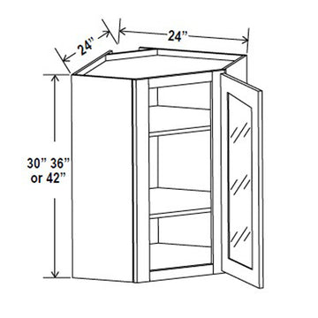 Wall Diagonal Glass Door Corner Cabinet - 24W x 42H x 12D - 1D -3S -Charleston White - RTA