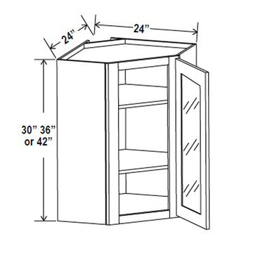 Wall Diagonal Glass Door Corner Cabinet - 24W x 42H x 12D - 1D -3S - Blue Shaker Cabinet - RTA