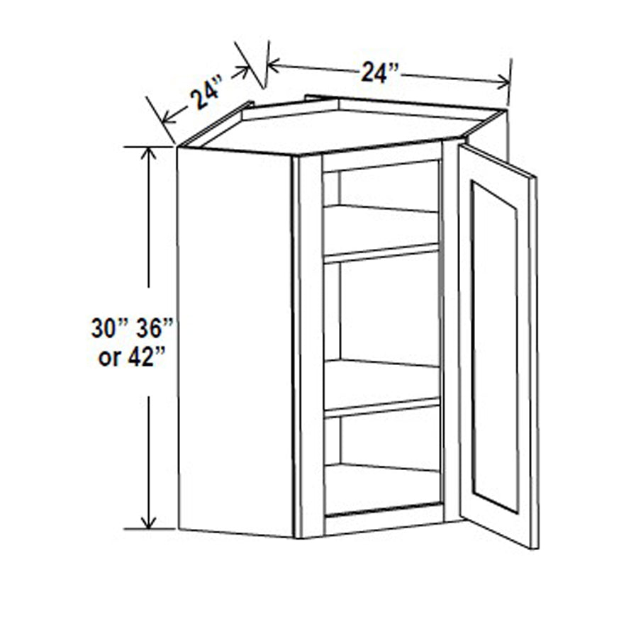 Wall Diagonal Corner Cabinet - 24W x 42H x 12D - Grey Shaker Cabinet