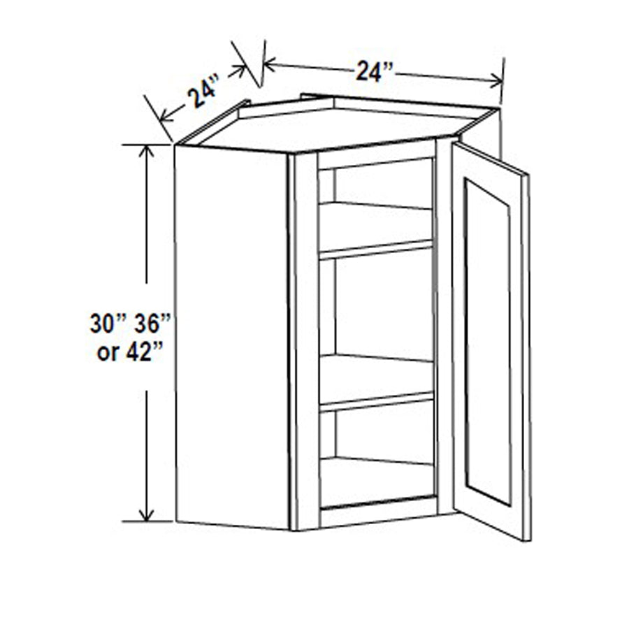Wall Diagonal Corner Cabinet - 24W x 42H x 12D - Blue Shaker Cabinet