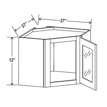 Wall Diagonal Glass Door Corner Cabinet - 27W x 12H x 12D x 1D -3S - Charleston Saddle - RTA