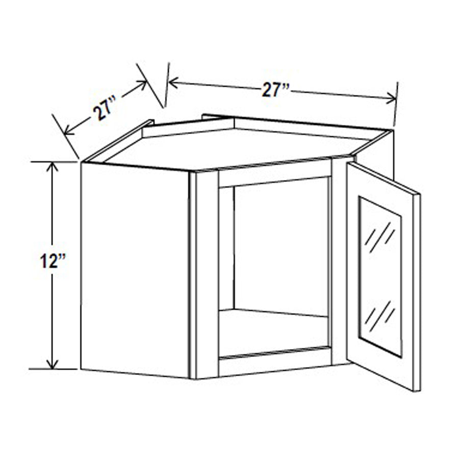 Wall Diagonal Glass Door Corner Cabinet - 27W x 12H x 12D x 1D -3S  -Charleston White