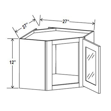 Wall Diagonal Glass Door Corner Cabinet - 27W x 12H x 12D x 1D -3S - Aspen White - RTA