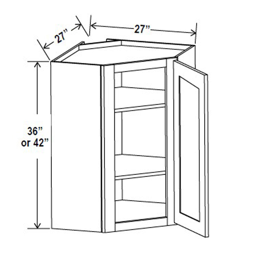 Wall Diagonal Corner Cabinet - 27"W x 36"H x 15"D - Blue Shaker Cabinet - RTA