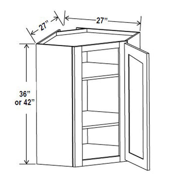 Wall Diagonal Corner Cabinet - 27W x 42H x 12D - Blue Shaker Cabinet