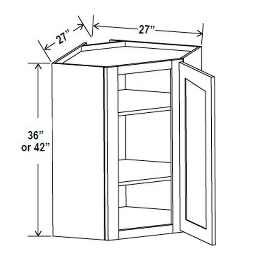 Wall Diagonal Corner Cabinet - 27W x 42H x 12D - Grey Shaker Cabinet