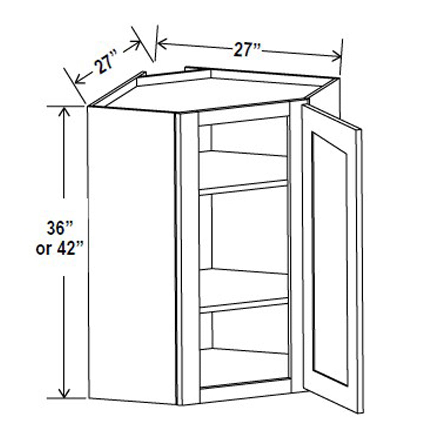 Wall Diagonal Corner Cabinet - 27W x 42H x 12D - Grey Shaker Cabinet - RTA