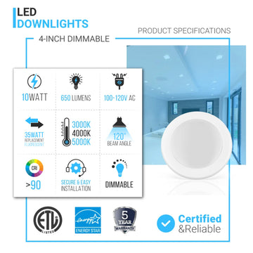 4 Inch Ultra Thin LED Downlights, 10W, Round, Surface Mount Disk Light, Dimming, ETL and Energy Star Listed, Recessed Downlights For Entrances, Living Rooms, Dens
