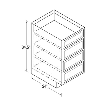 4 Drawer Cabinet - Warmwood Shaker - 18 Inch W x 34.5 Inch H x 24 Inch D