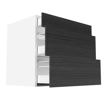 RTA - Dark Wood - Three Drawer Base Cabinets | 33"W x 34.5"H x 24"D