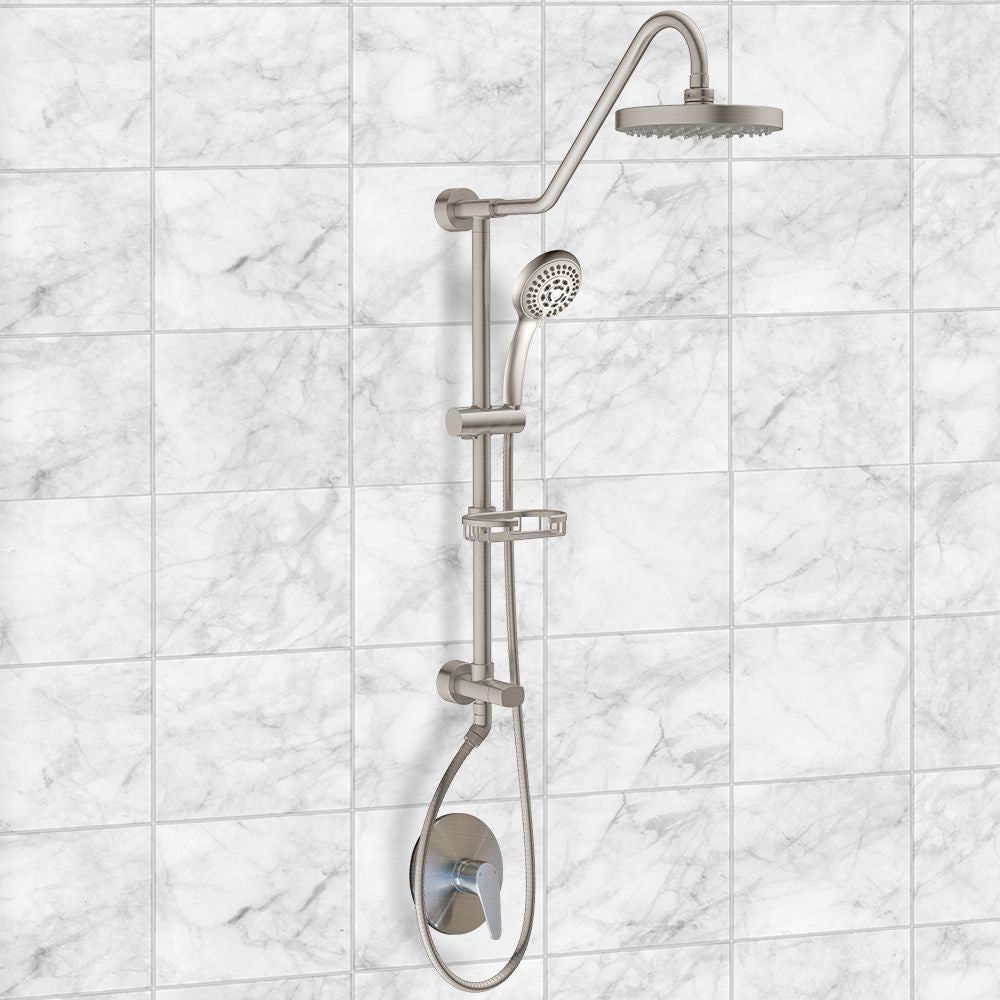 Rain Shower System W/ 8" Showerhead - 36.25"H X 8"W X 23.75"D - Brass - Adjustable Brass Slider - Surface Mounted Shower Systems