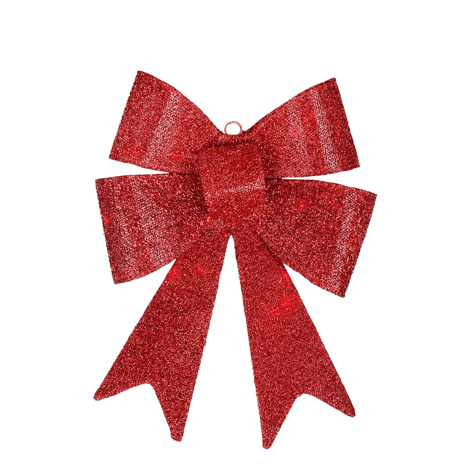 17" Led Lighted Battery Operated Vibrant Red Bow Christmas Decoration - Warm Clear Lights Penn