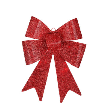 17" Led Lighted Battery Operated Vibrant Red Bow Christmas Decoration - Warm Clear Lights Penn