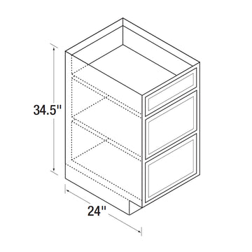 3 Drawer Cabinet - Dwhite Shaker - 18 Inch W x 34.5 Inch H x 24 Inch D