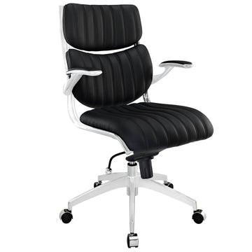 Escape Ribbed Mid Back Modern Faux Leather Office Chair With Padded Armrest