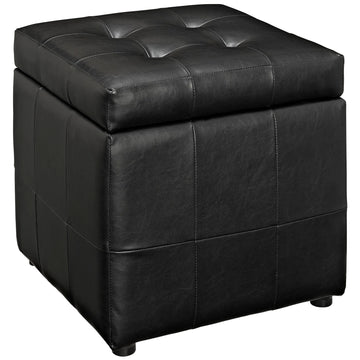 Volt Tufted Faux Leather Upholstered Storage Ottoman Cube In Black Color