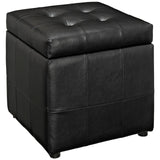 Volt Tufted Faux Leather Upholstered Storage Ottoman Cube In Black Color - BUILDMYPLACE