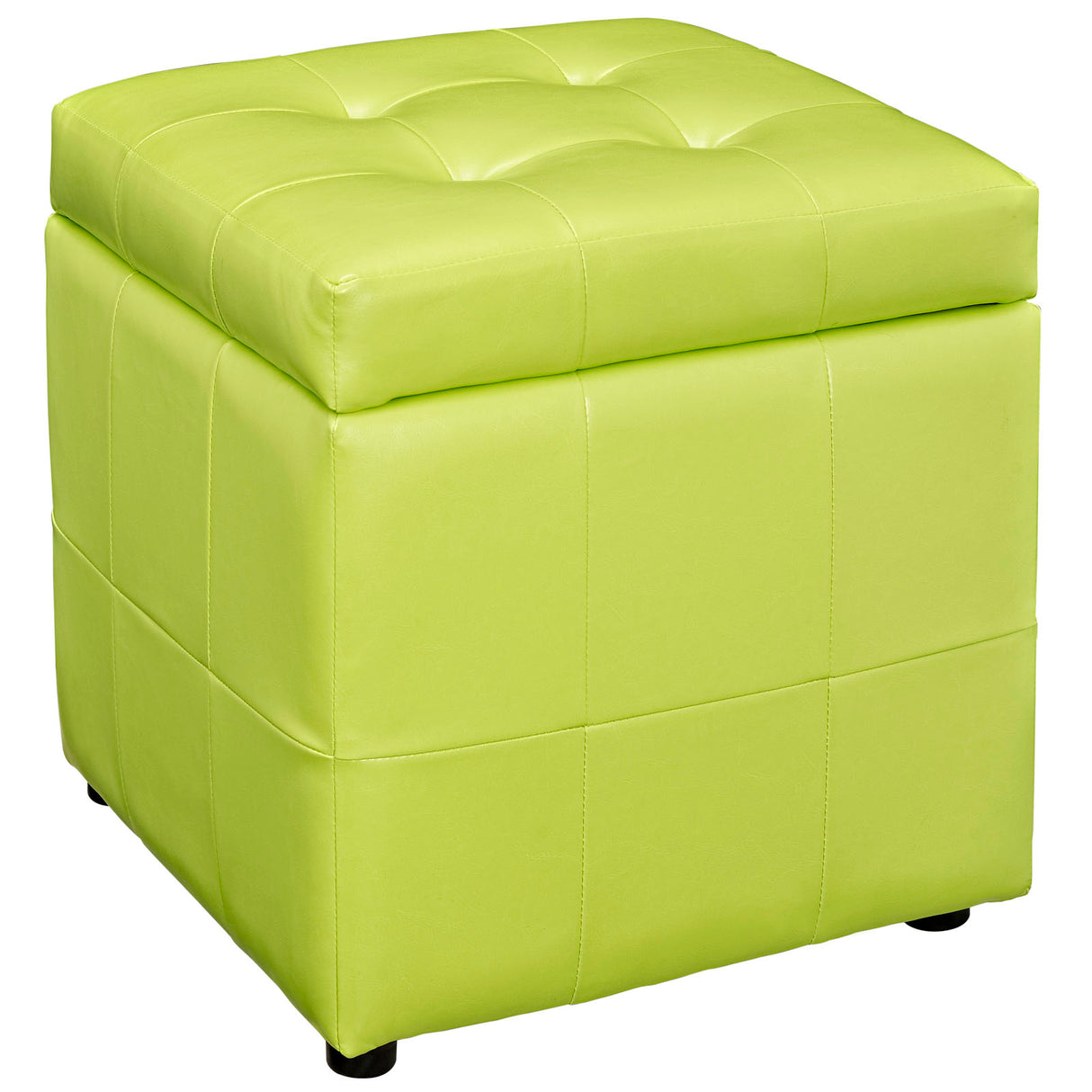 Volt Tufted Faux Leather Upholstered Storage Ottoman Cube In Black Color - BUILDMYPLACE