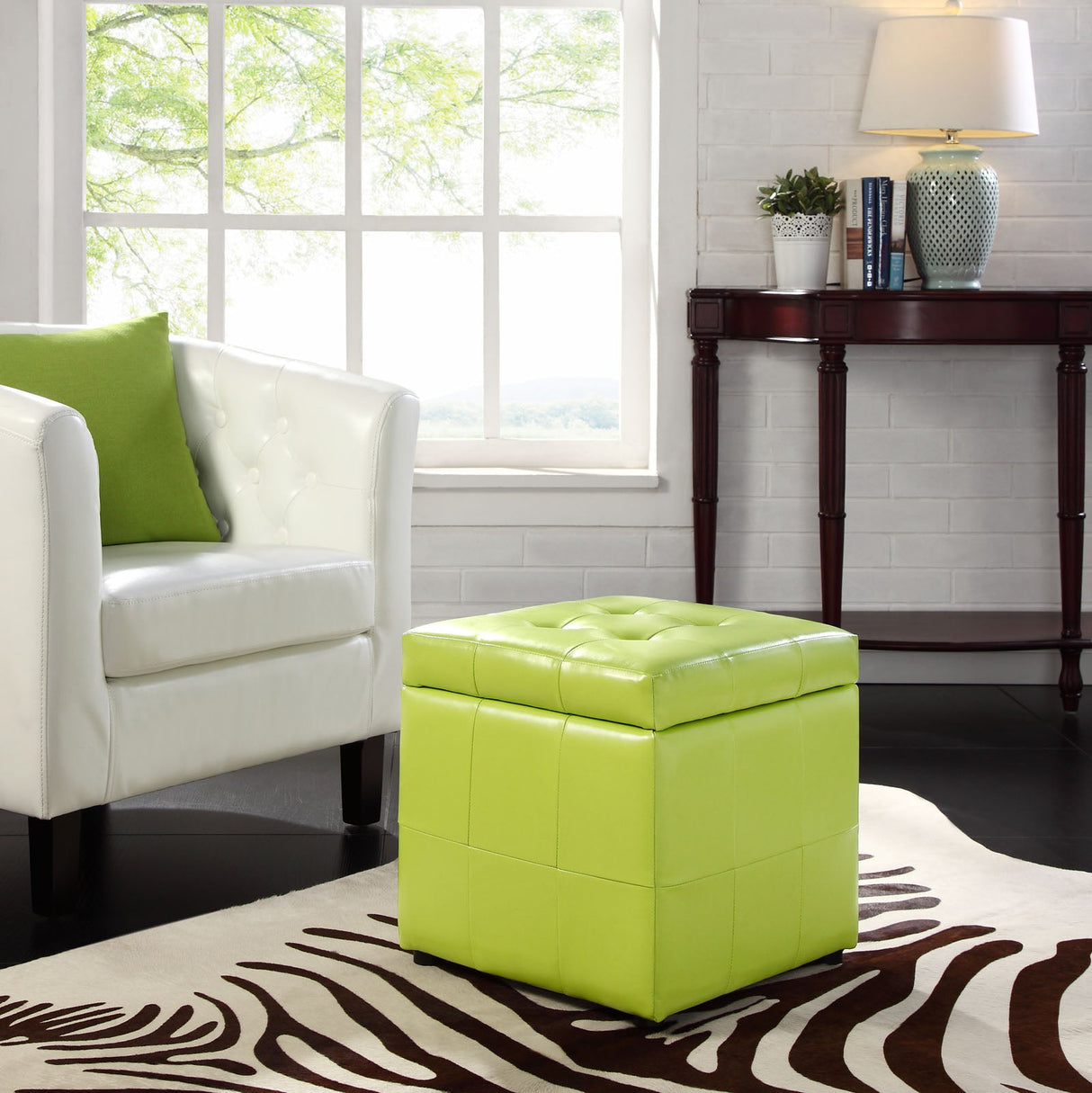 Volt Tufted Faux Leather Upholstered Storage Ottoman Cube In Black Color - BUILDMYPLACE