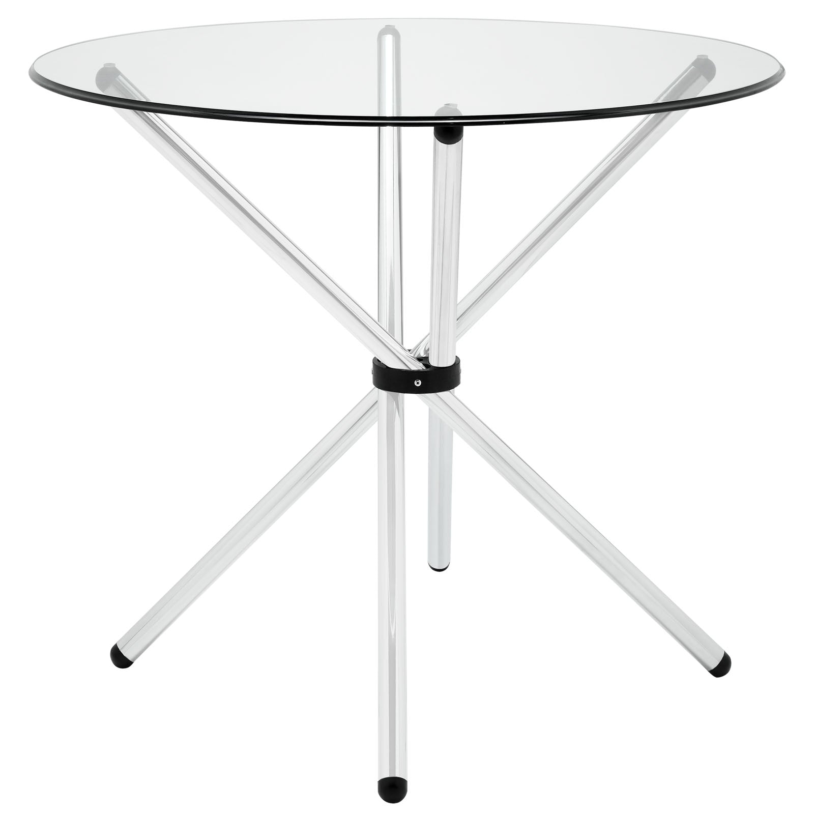 Baton Round Glass Dining Table in Clear - Steel Small Dining Table