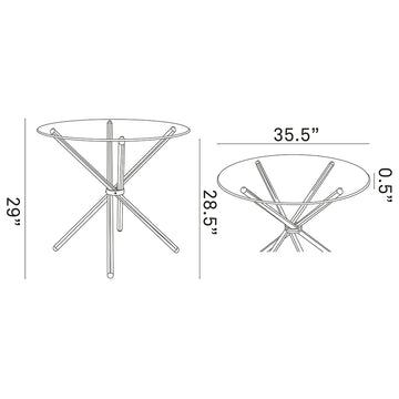 Baton Round Glass Dining Table in Clear - Steel Small Dining Table
