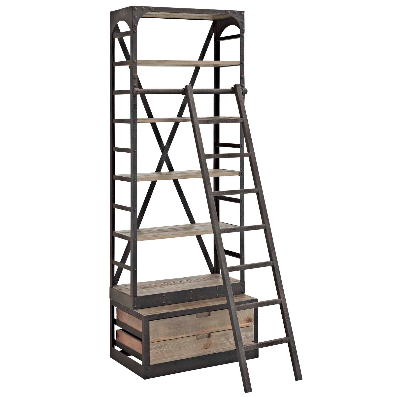 Industrial Velocity Wood Bookshelf Display Storage Cabinet - Ladder Set Storage Shelves