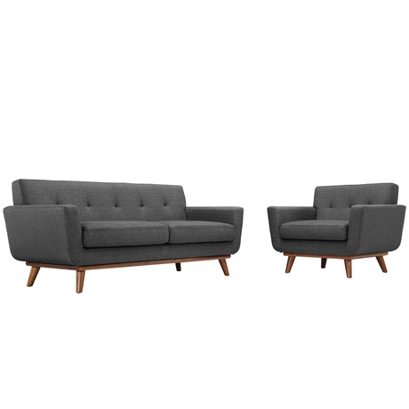 Modern Engage Fabric Armchairs - Loveseat Bedroom Wooden Legs Accent Chair - 3 Set - BUILDMYPLACE