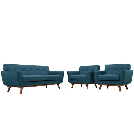 Modern Engage Fabric Armchairs - Loveseat Bedroom Wooden Legs Accent Chair - 3 Set - BUILDMYPLACE