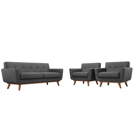 Modern Engage Fabric Armchairs - Loveseat Bedroom Wooden Legs Accent Chair - 3 Set - BUILDMYPLACE