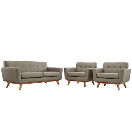 Modern Engage Fabric Armchairs - Loveseat Bedroom Wooden Legs Accent Chair - 3 Set - BUILDMYPLACE