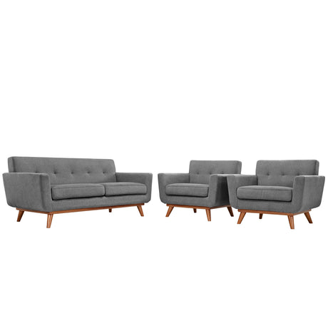 Modern Engage Fabric Armchairs - Loveseat Bedroom Wooden Legs Accent Chair - 3 Set - BUILDMYPLACE