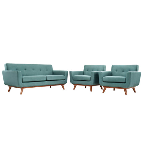 Modern Engage Fabric Armchairs - Loveseat Bedroom Wooden Legs Accent Chair - 3 Set - BUILDMYPLACE