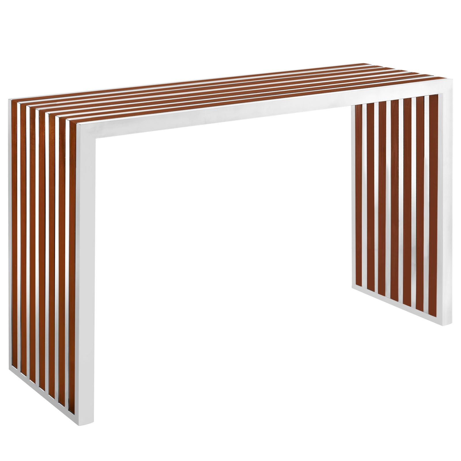 Modern Contemporary Large Stainless Steel Bench With Wood In Walnut