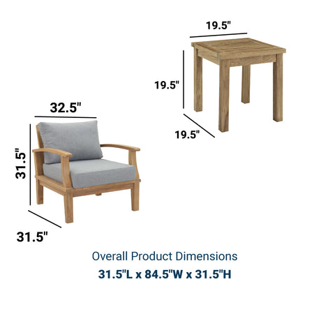 Marina 3 Piece Outdoor Patio Teak Set with Side Table - BUILDMYPLACE