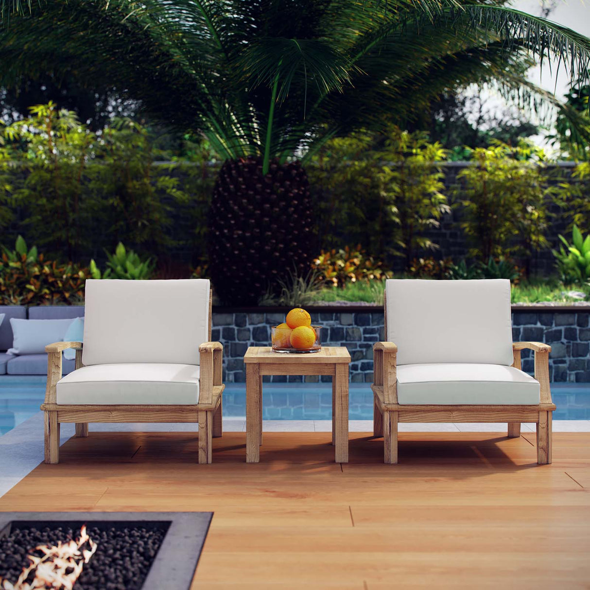 Marina 3 Piece Outdoor Patio Teak Set with Side Table - BUILDMYPLACE
