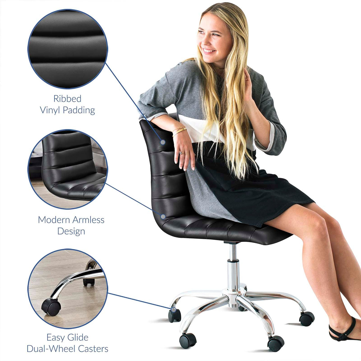 Modway Ripple Armless Mid Back Vinyl Swivel Computer Desk Office Chair - Computer Chair - BUILDMYPLACE