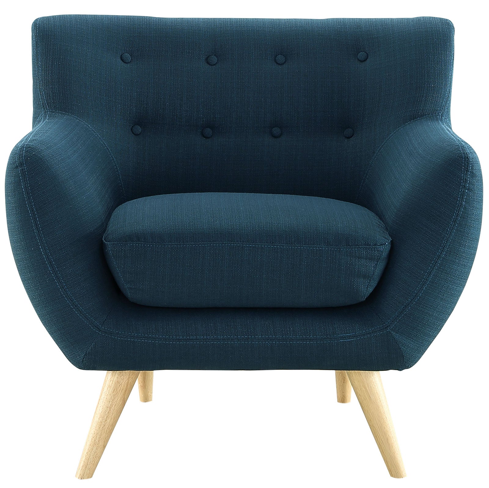 Remark Button Tufted Accent Chair - Wooden Legs - Modern Fabric Armchair and Sofa