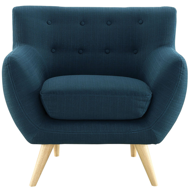 Remark Button Tufted Accent Chair - Wooden Legs - Modern Fabric Armchair and Sofa - BUILDMYPLACE