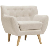 Remark Button Tufted Accent Chair - Wooden Legs - Modern Fabric Armchair and Sofa - BUILDMYPLACE