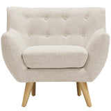 Remark Button Tufted Accent Chair - Wooden Legs - Modern Fabric Armchair and Sofa - BUILDMYPLACE