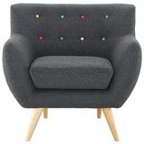 Remark Button Tufted Accent Chair - Wooden Legs - Modern Fabric Armchair and Sofa - BUILDMYPLACE