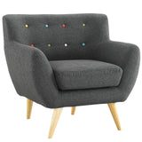 Remark Button Tufted Accent Chair - Wooden Legs - Modern Fabric Armchair and Sofa - BUILDMYPLACE