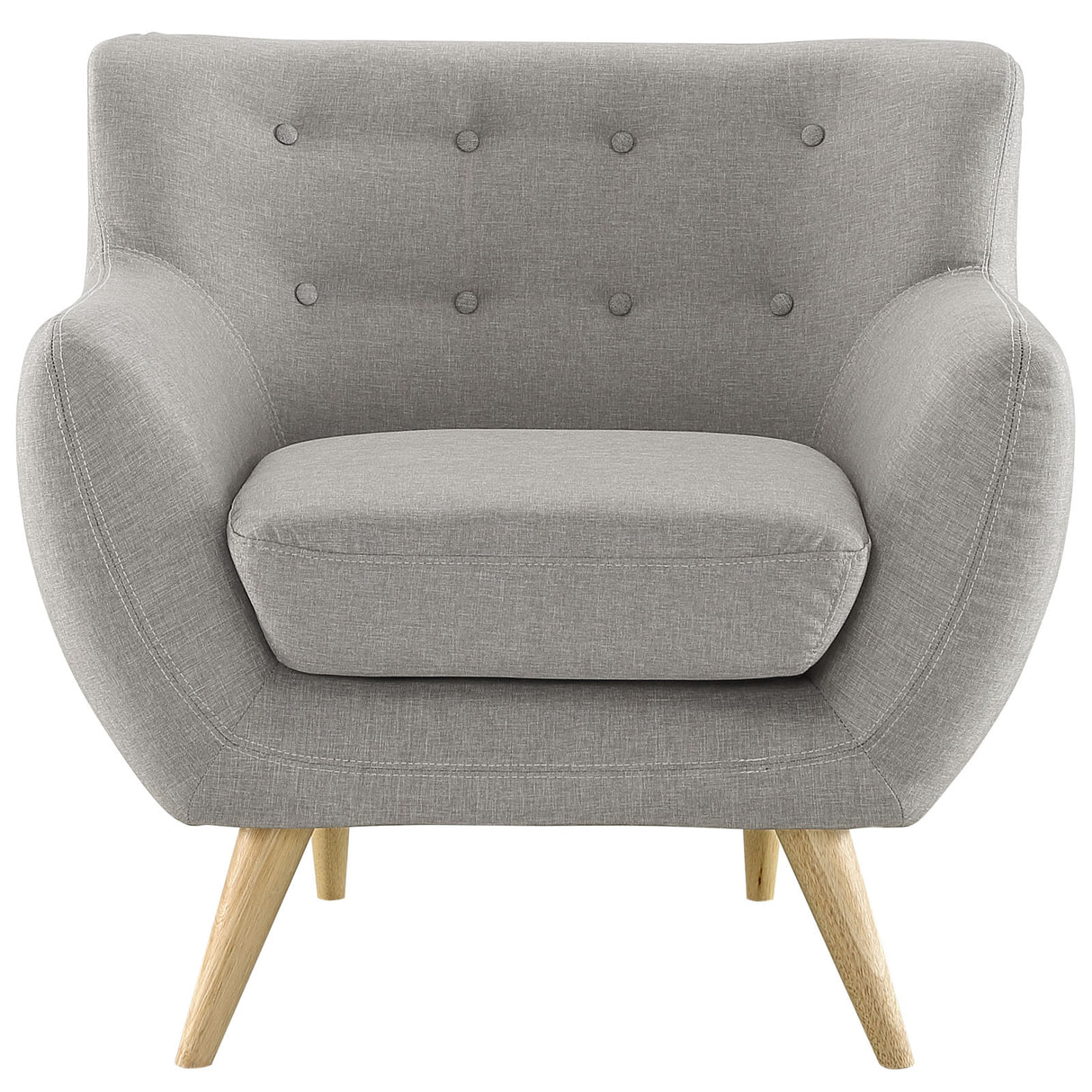 Remark Button Tufted Accent Chair - Wooden Legs - Modern Fabric Armchair and Sofa - BUILDMYPLACE