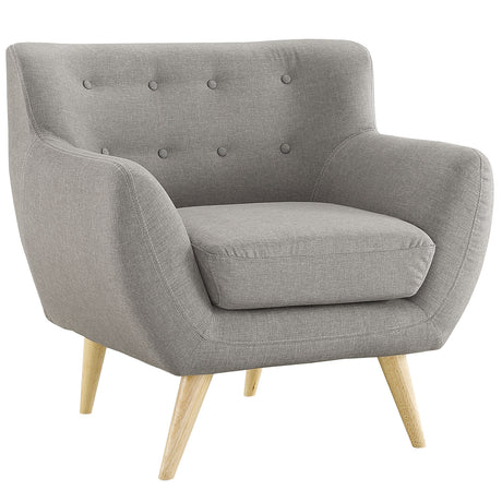 Remark Button Tufted Accent Chair - Wooden Legs - Modern Fabric Armchair and Sofa - BUILDMYPLACE