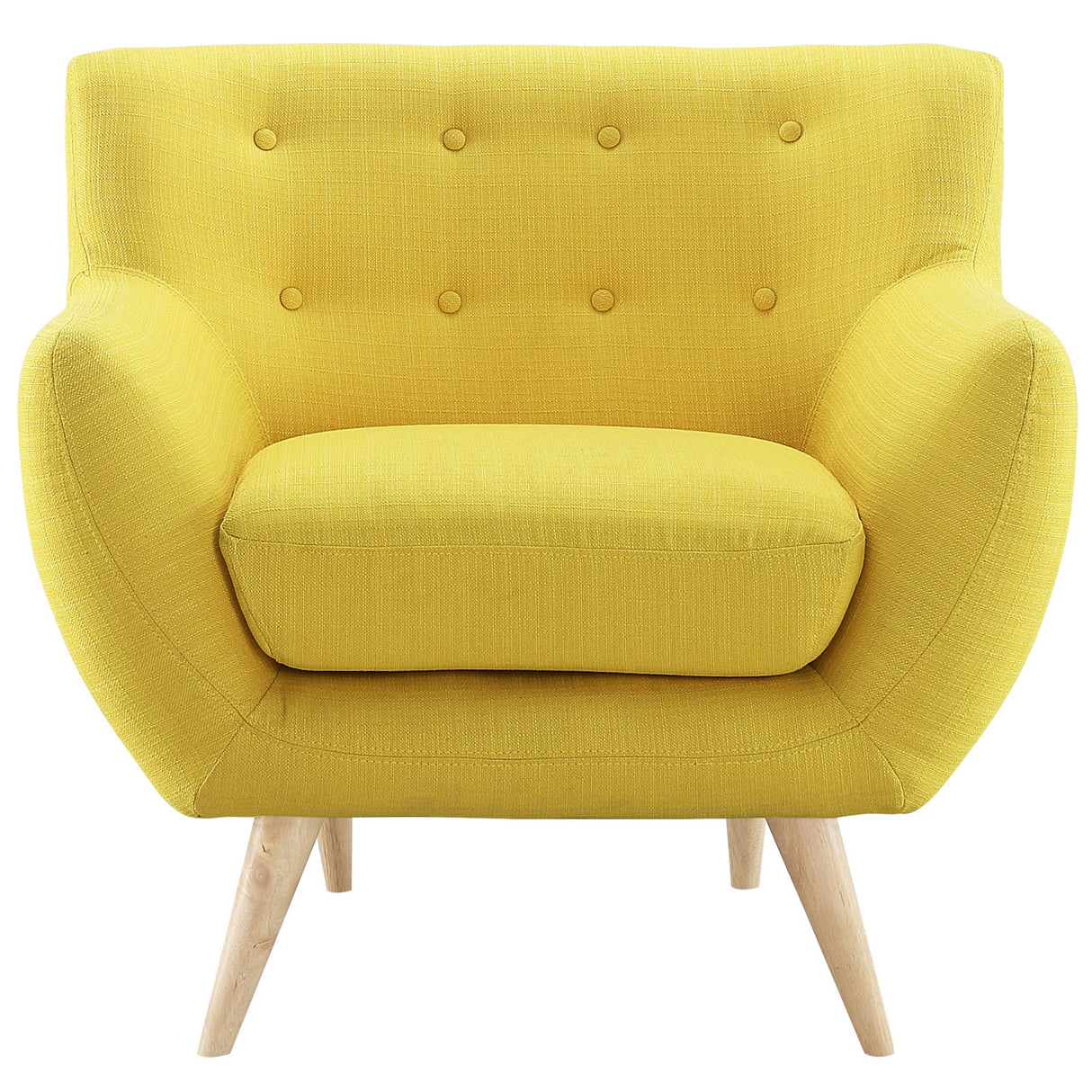 Remark Button Tufted Accent Chair - Wooden Legs - Modern Fabric Armchair and Sofa - BUILDMYPLACE