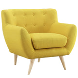 Remark Button Tufted Accent Chair - Wooden Legs - Modern Fabric Armchair and Sofa - BUILDMYPLACE